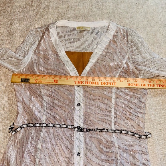 ✨ Michael Michael Kors Metallic Shimmer Midi Dress Chain Waist L - Picture 10 of 16